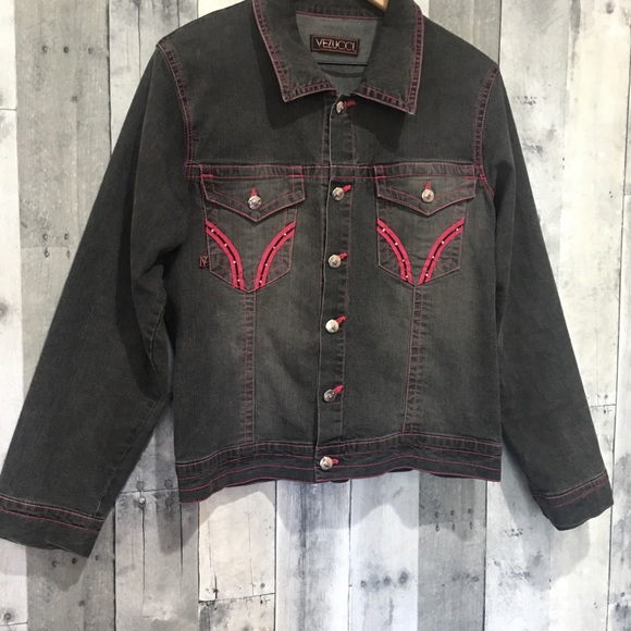 Vezucci Hot Pink Trim & Rhinestone Jean Jacket - Picture 2 of 8